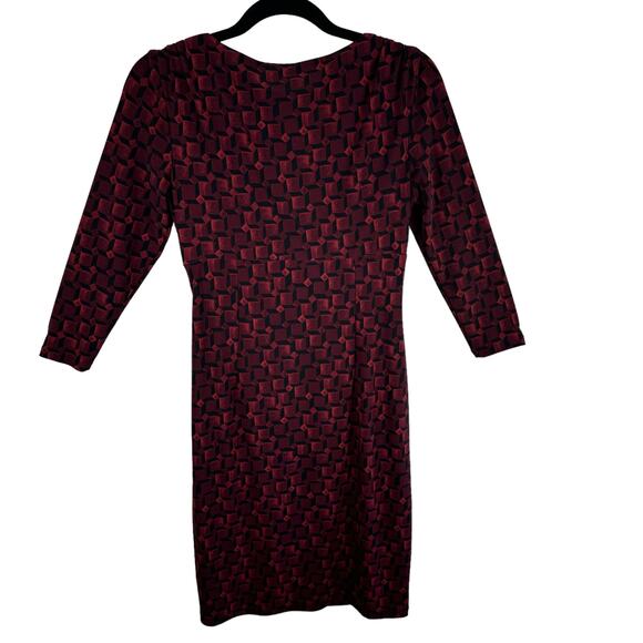 Lauren Ralph Lauren Red Black 3/4 Sleeve Faux Wrap Stretchy Jersey Knit Dress 4 - Picture 2 of 8